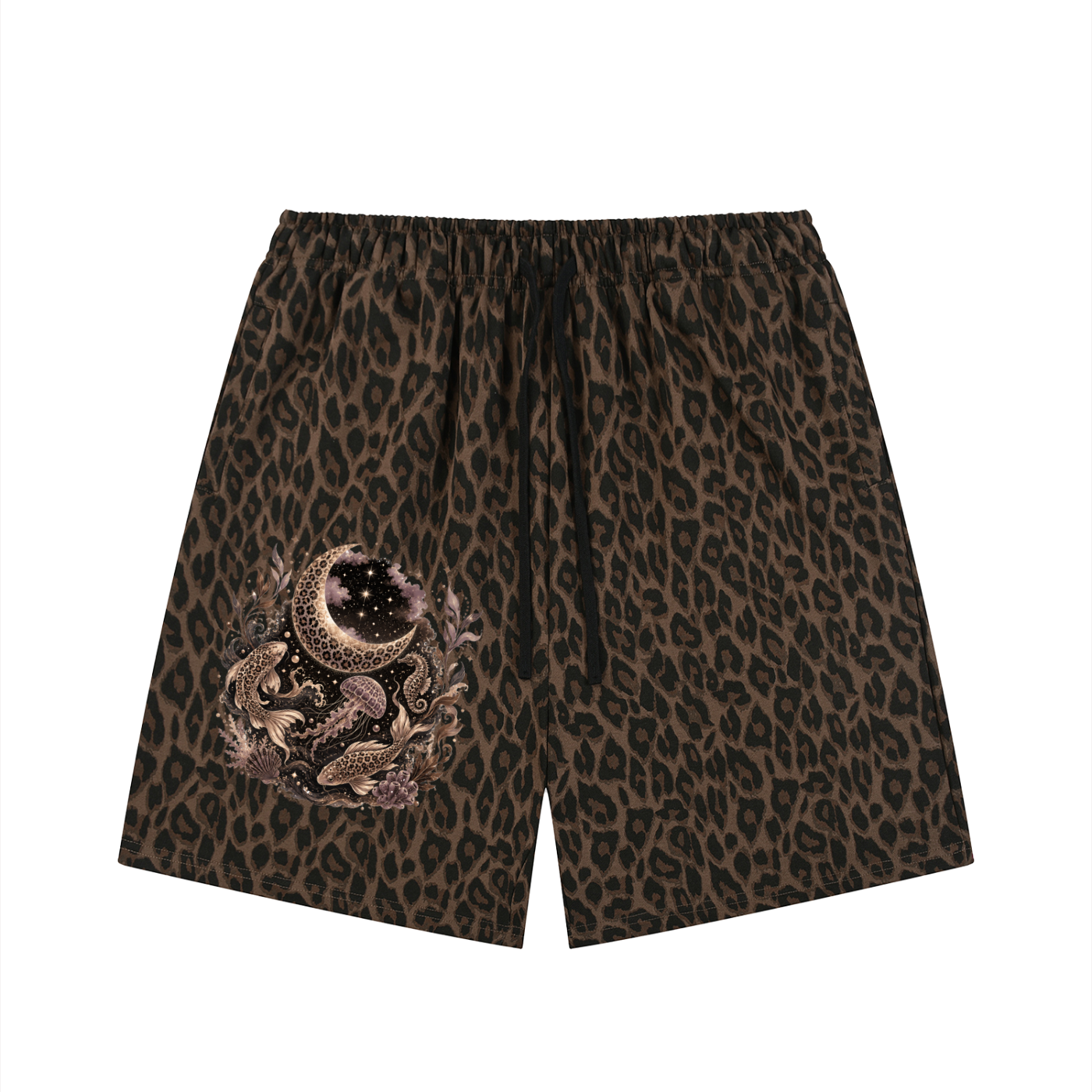 Unisex Heavyweight Leopard Drawstring Shorts