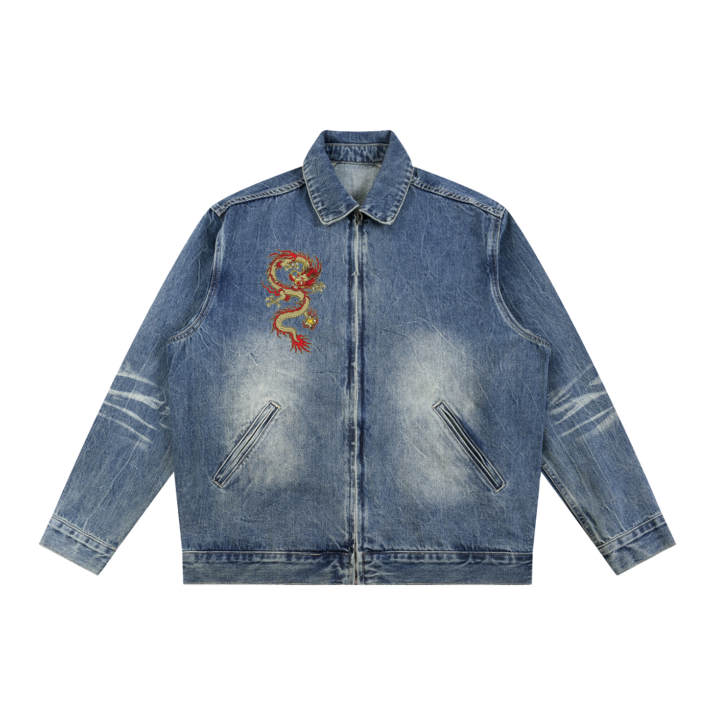 Vintage Wash Zip Up Denim Jacket