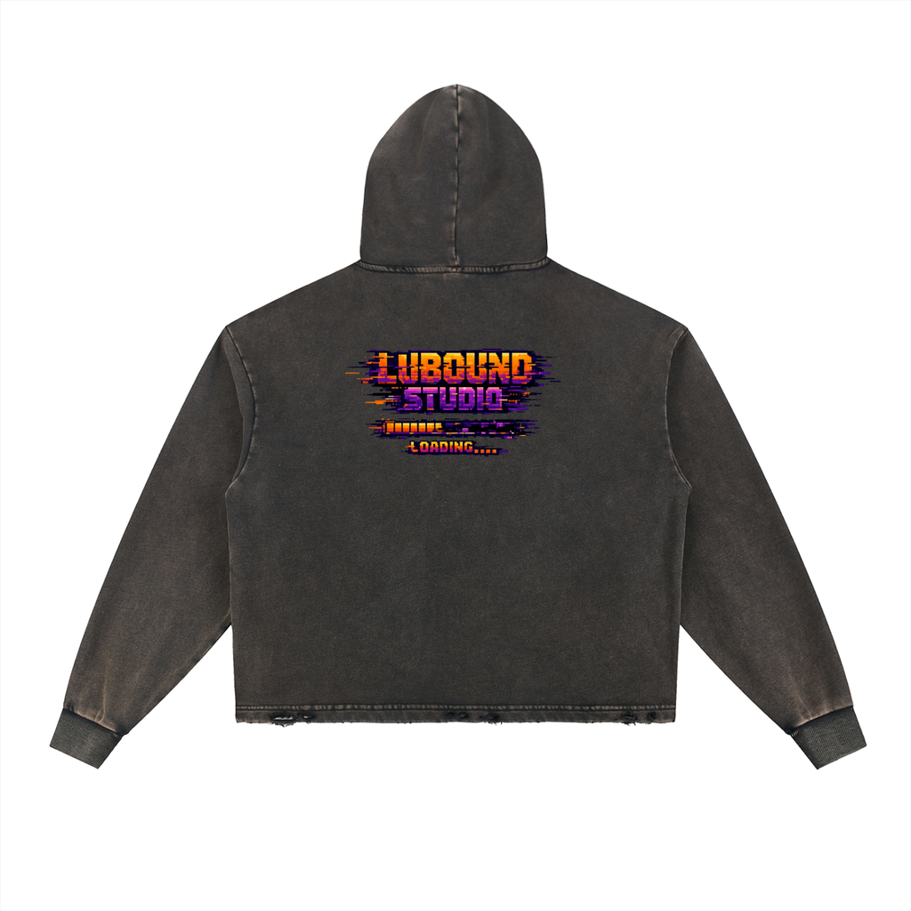 Vintage Washed Frayed-Hem Hoodie