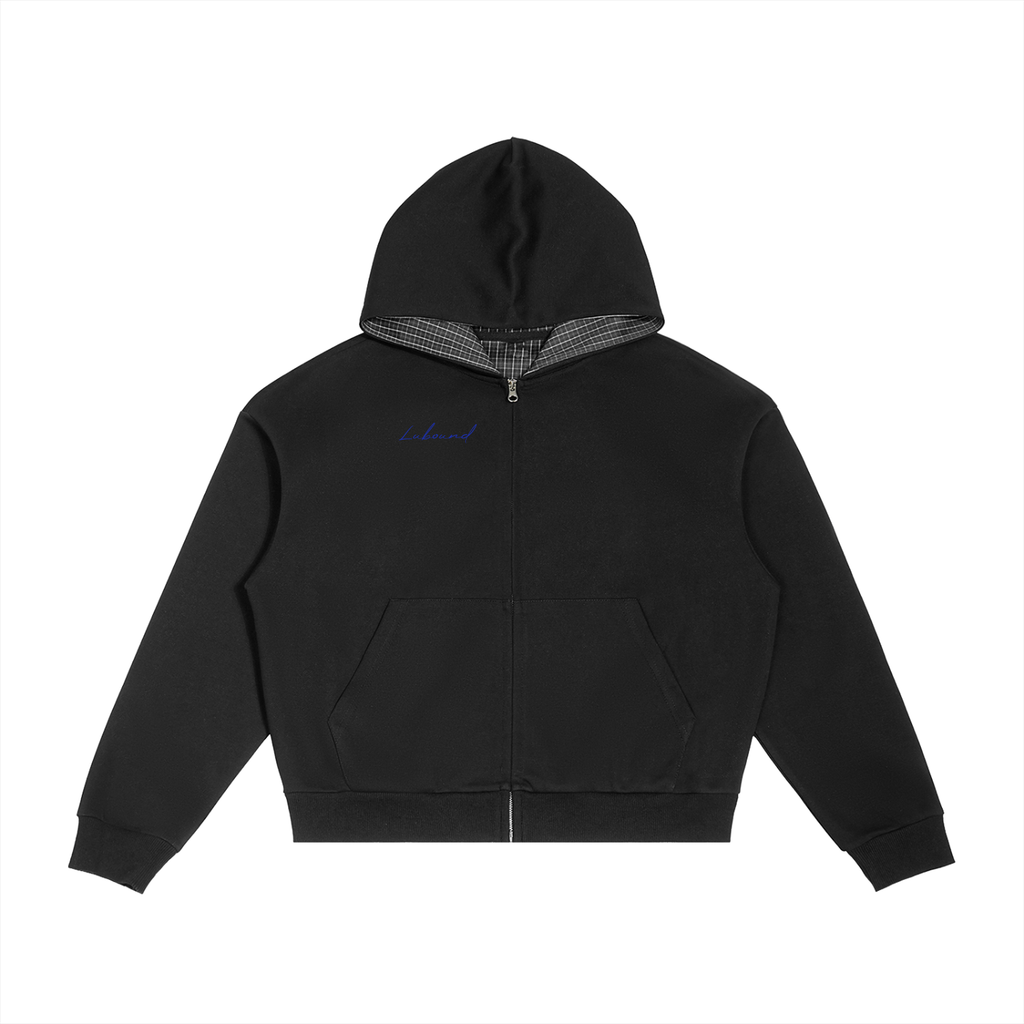 Contrast Plaid Boxy Zip Hoodie