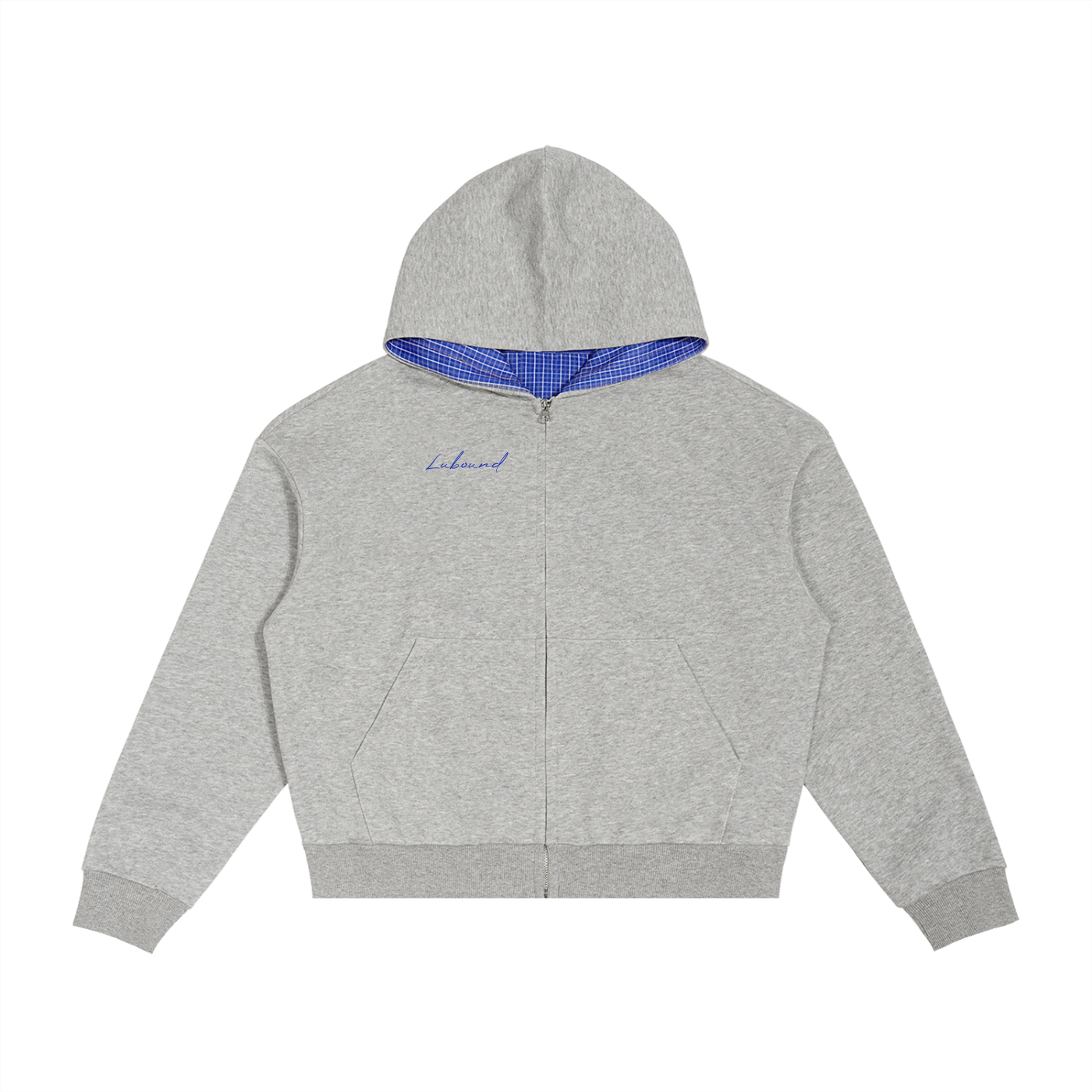 Contrast Plaid Boxy Zip Hoodie
