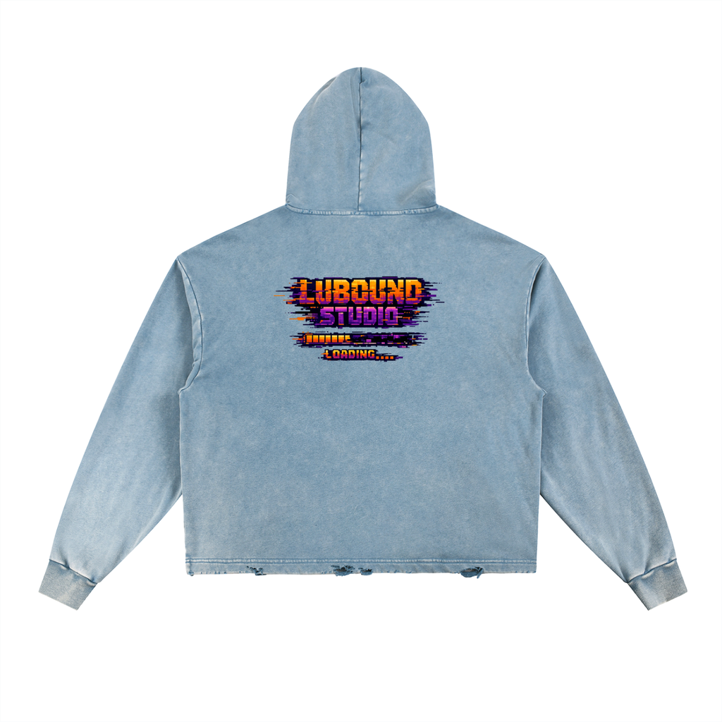 Vintage Washed Frayed-Hem Hoodie
