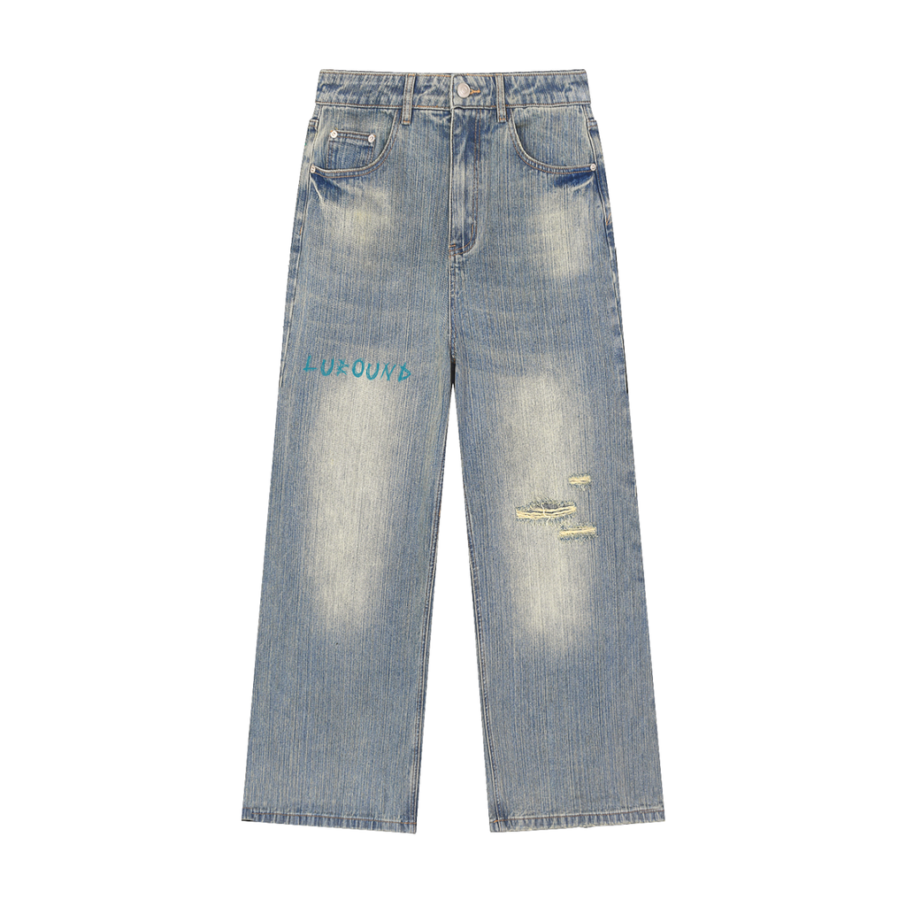 Vintage Wash Distressed Denim Jeans