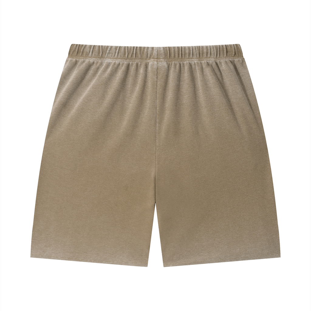 Unisex Vintage Wash Sunfade Waffle Raw Hem Shorts